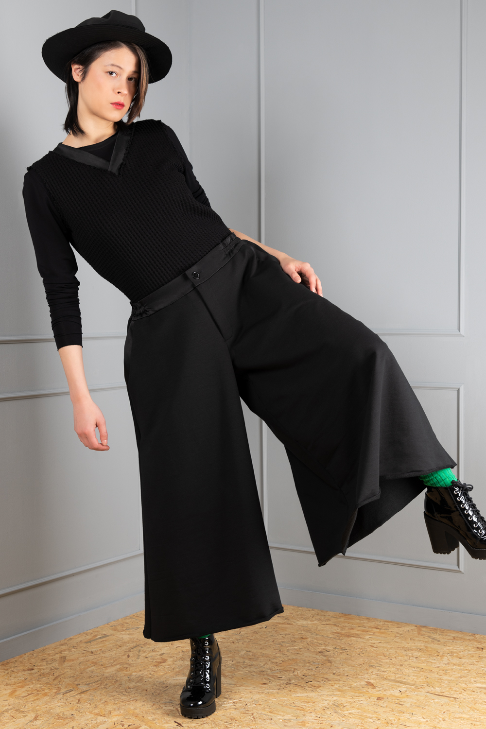 Black unisex skirt trousers for an eccentric look