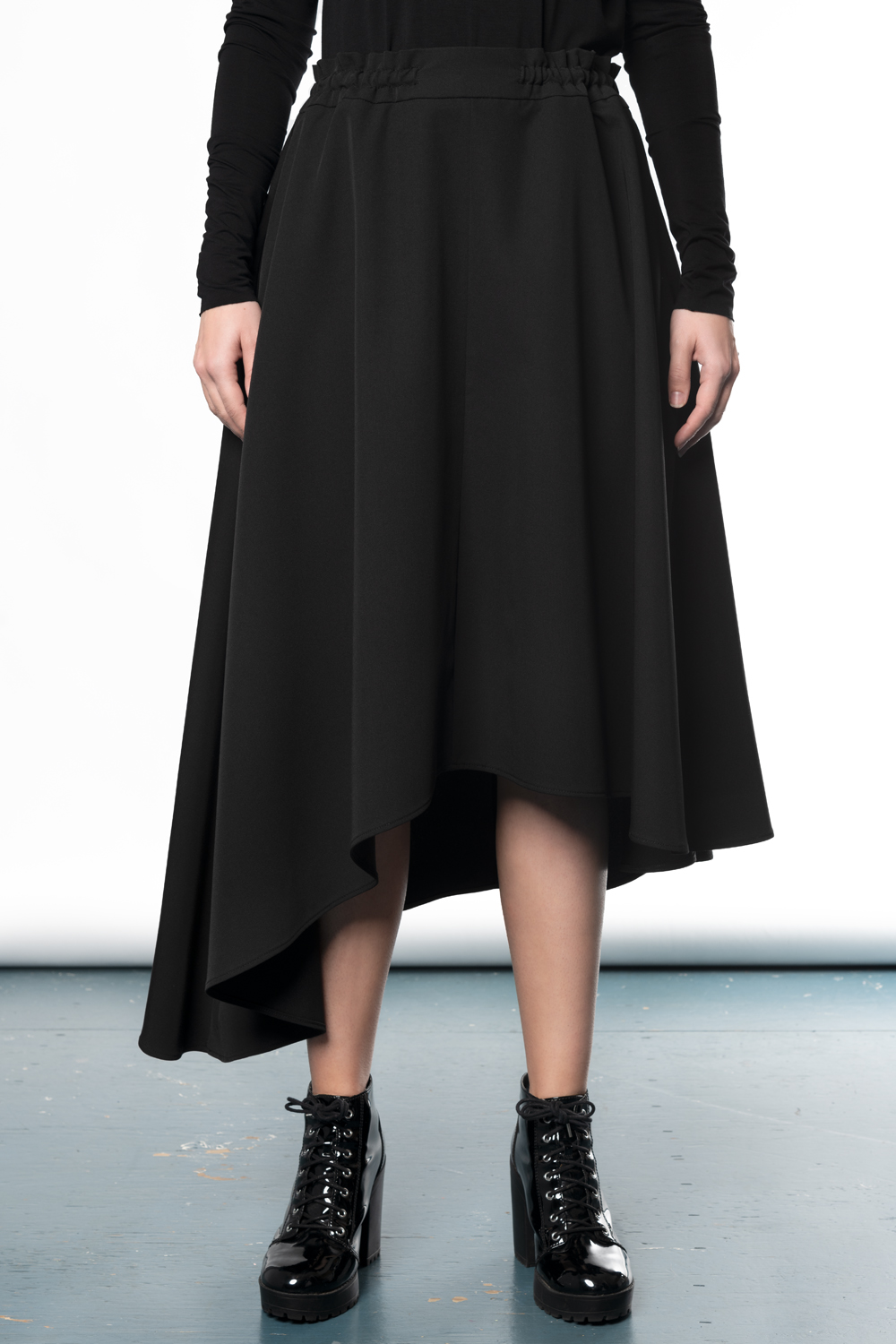 Black asymmetrical skirt outfit hotsell